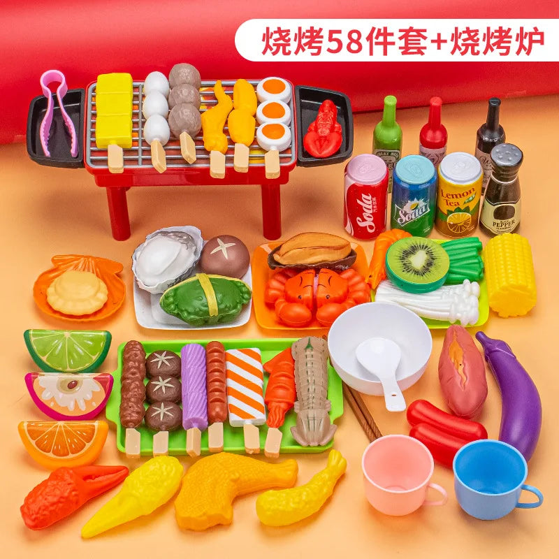 Kids Pretend Play Kitchen Toys Simulation Food Barbecue Cooking Children Educational Play House Interactive Toys Christmas Gifts