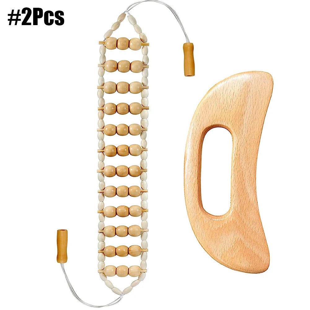Wood Therapy Massage Tools Handmade Wood Back Massage Roller Rope Tool, Maderoterapia Kit Body Sculpting Tools for Relax Muscles
